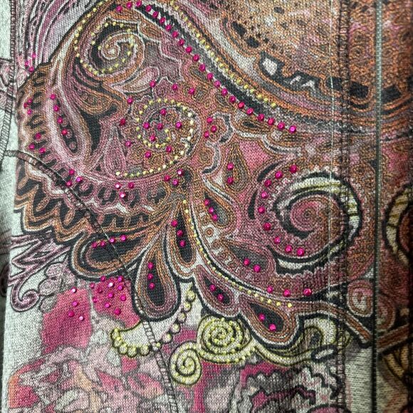 Vintage Y2K One World 2X Gray Boho Floral Rhinestone Zip HoodieY2K - Picture 3 of 7